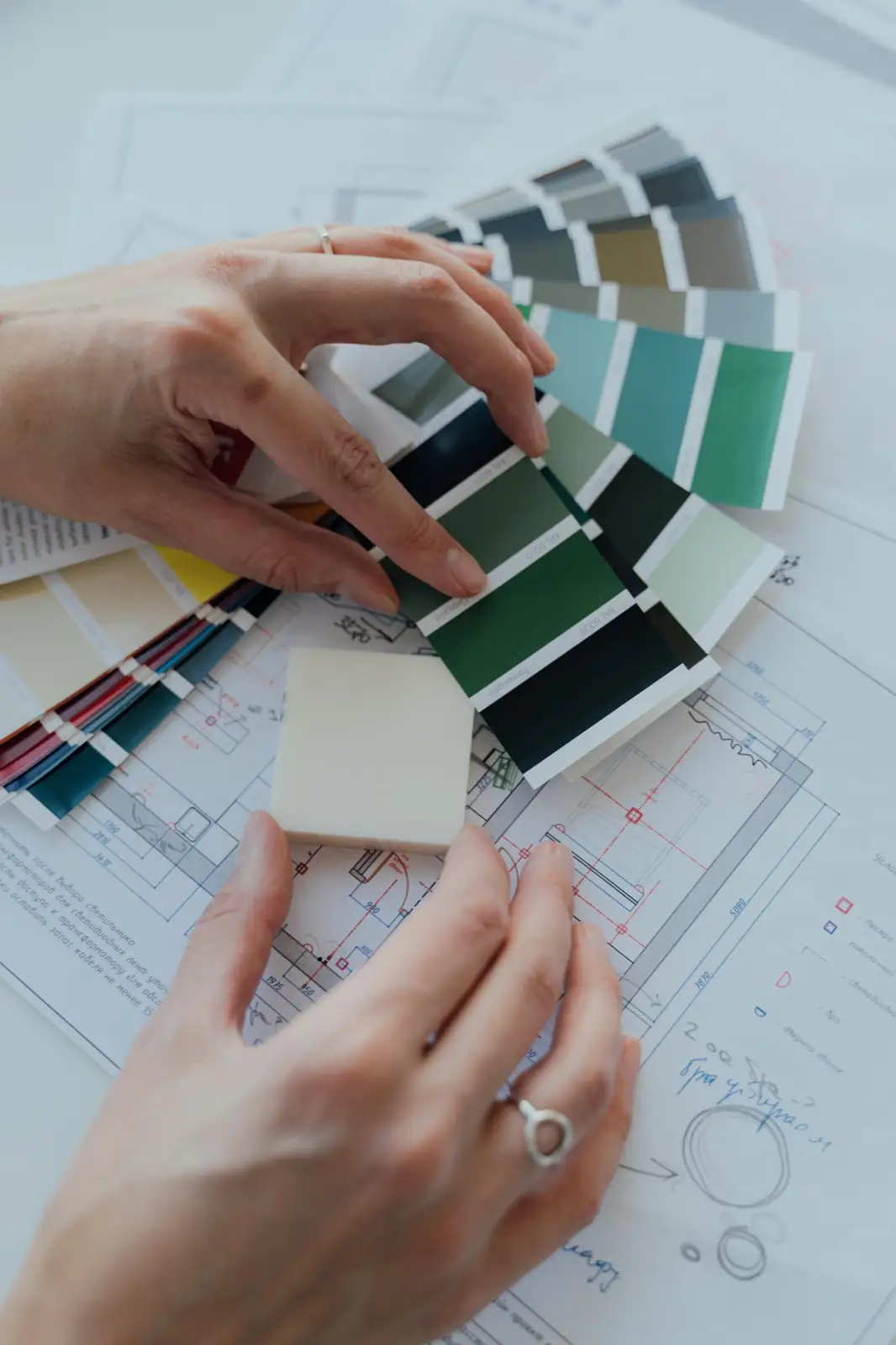 Selecting paint colors and finishes during a design consultation